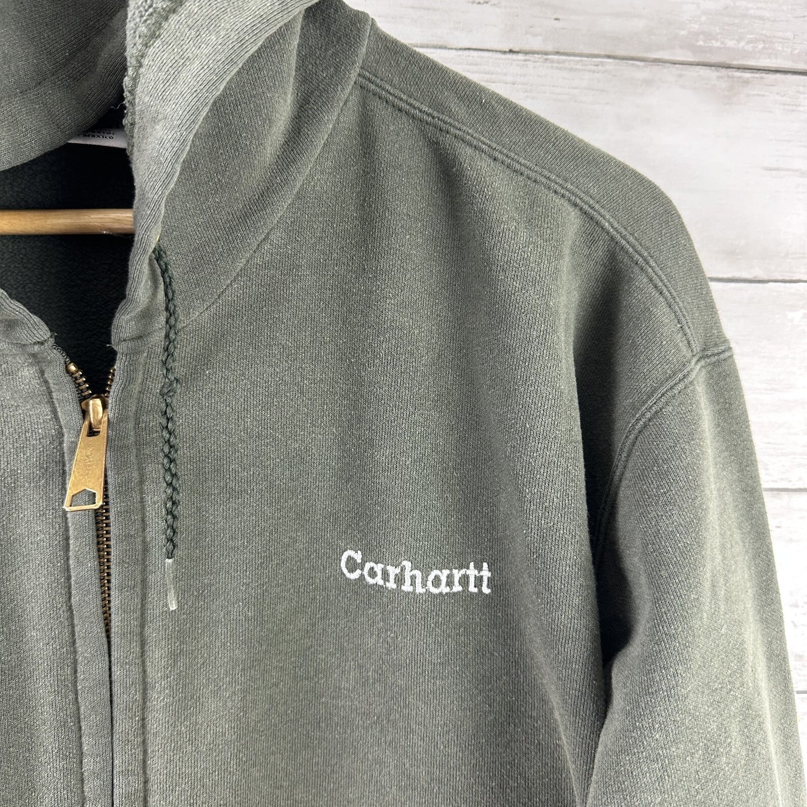 Carhartt K122 Hoodie Men XL Olive Full Zip Midweight Sweatshirt Workwear Outdoor