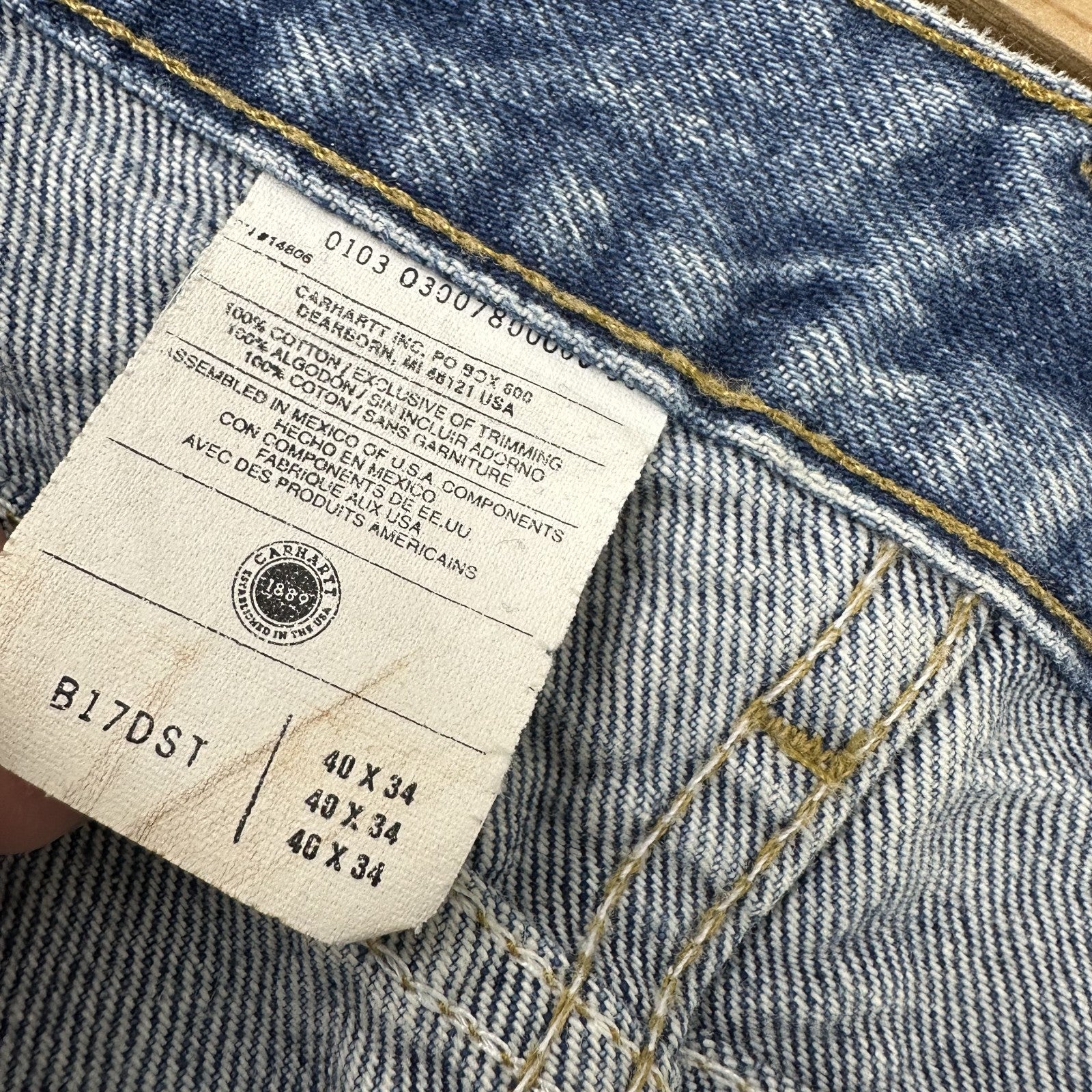 Carhartt B17 DST Jeans Mens 40x34 Blue denim workwear Work Relaxed