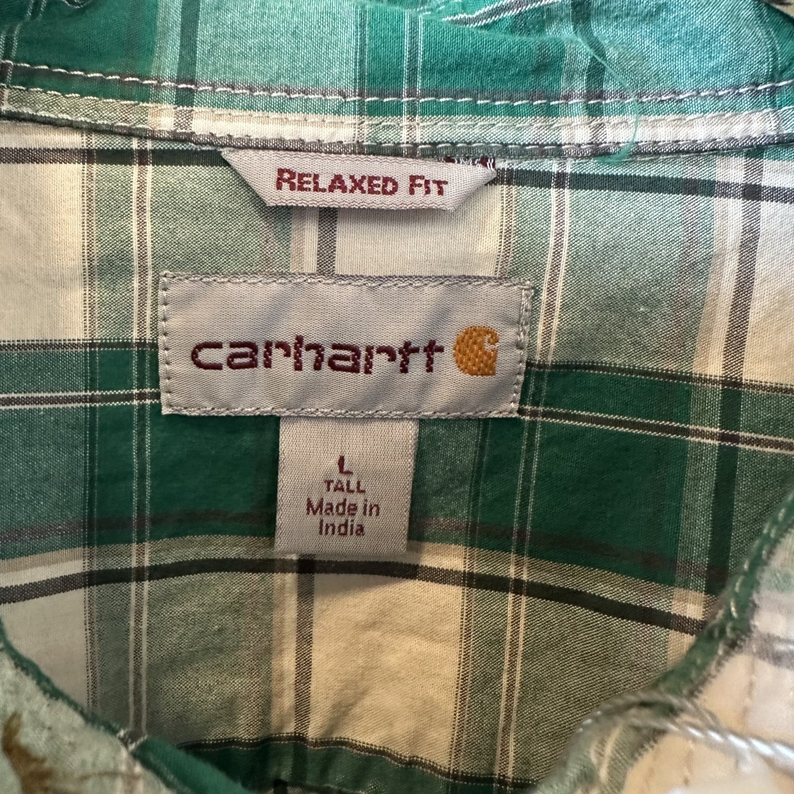 Carhartt Relaxed Fit Long Sleeve Mens Shirt Large Button Green plaid