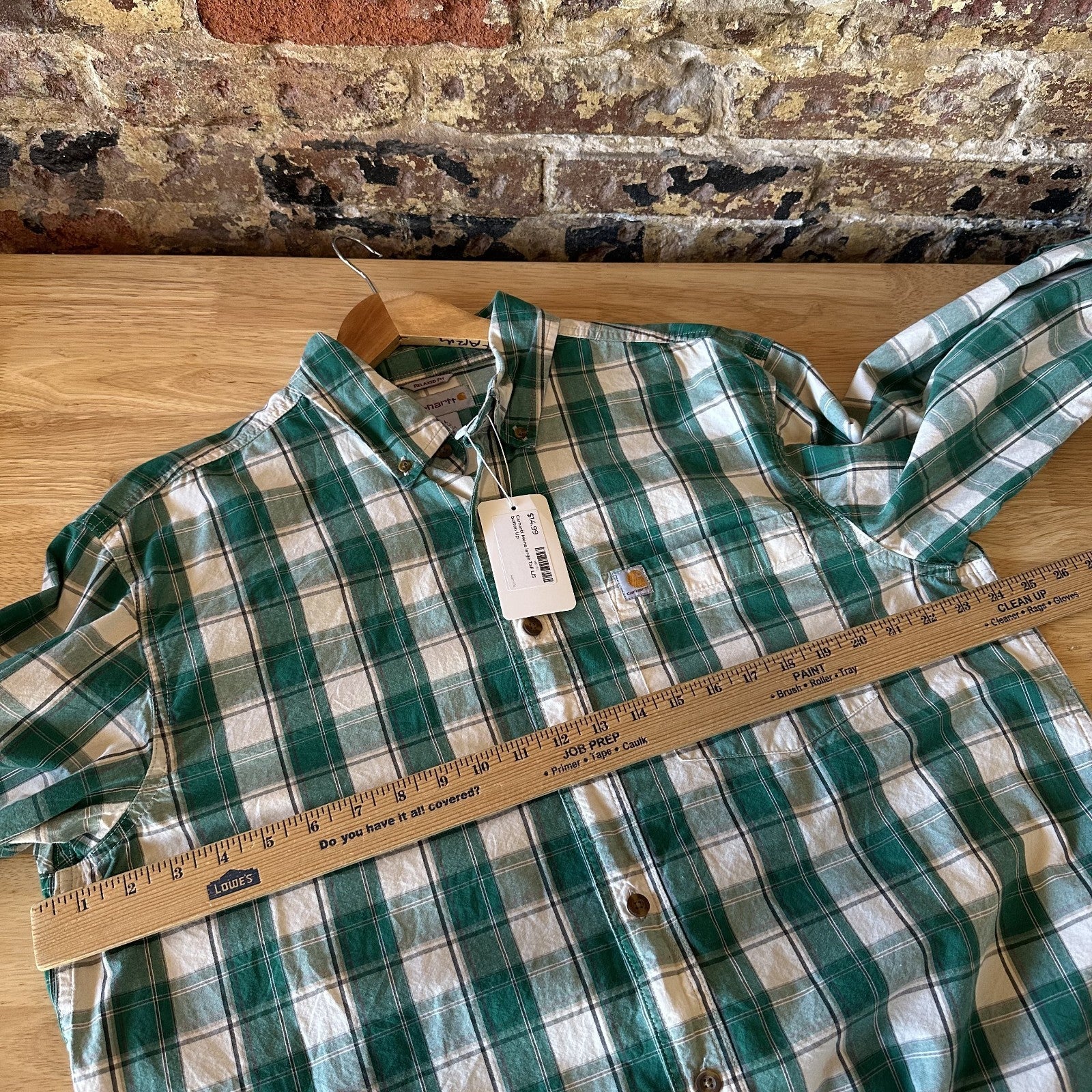 Carhartt Relaxed Fit Long Sleeve Mens Shirt Large Button Green plaid