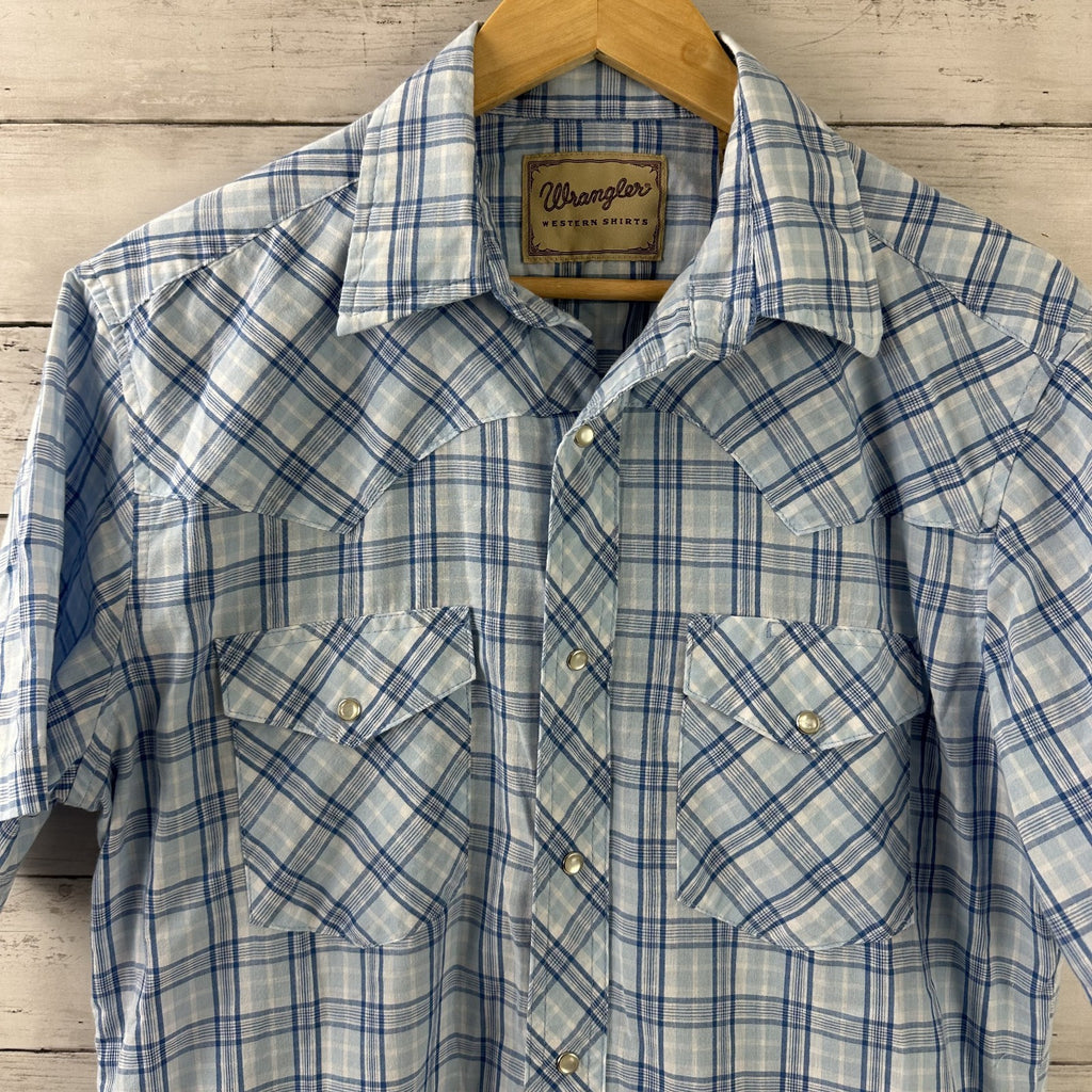 Wrangler Shirt Mens Medium Short Sleeve Button Up Pocket Rockabilly Western Snap
