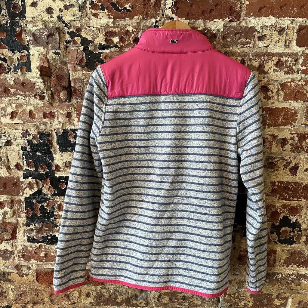 Vineyard Vines Sweater Women's Small Gray Blue Pink Stripe 1/4 Zip Pullover