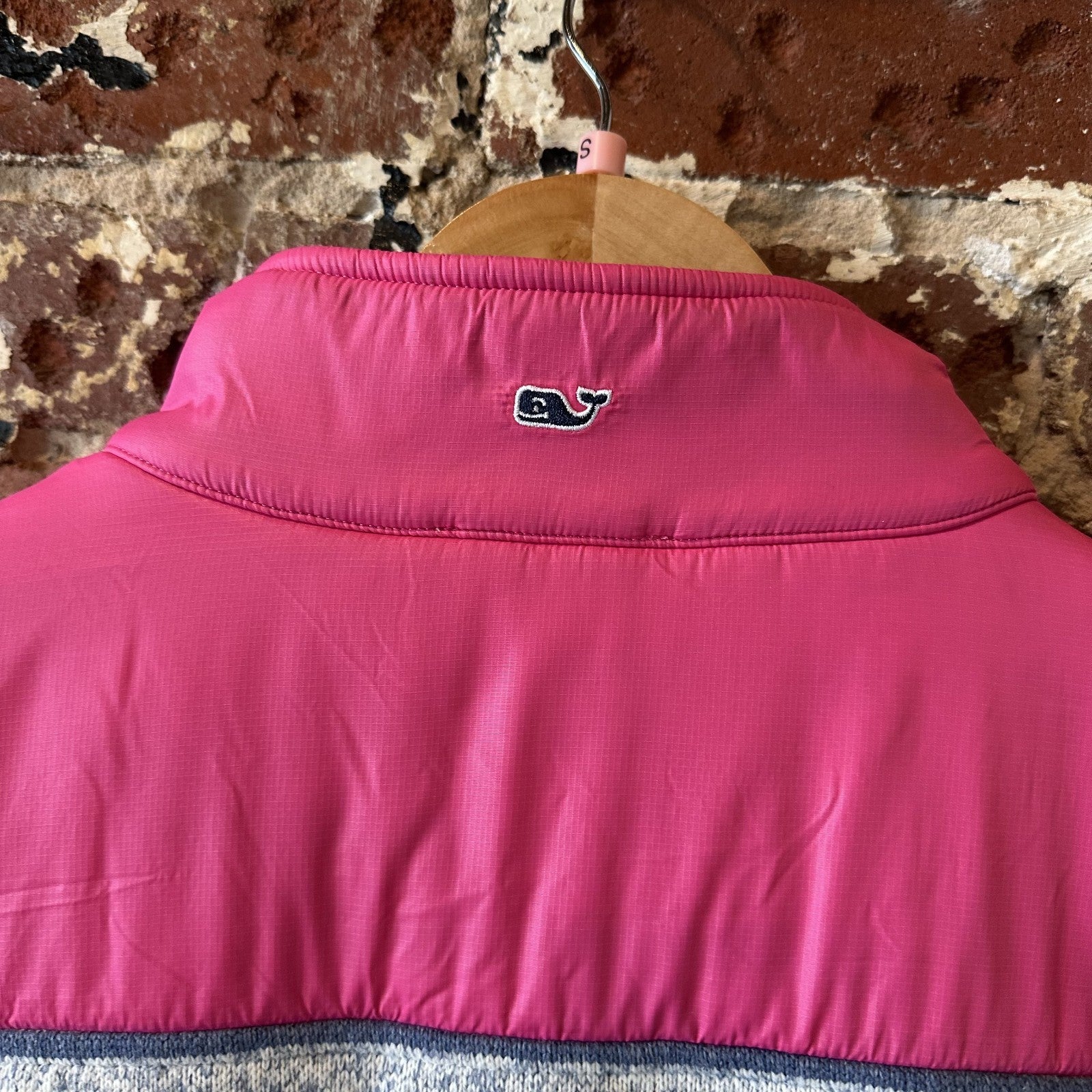Vineyard Vines Sweater Women's Small Gray Blue Pink Stripe 1/4 Zip Pullover