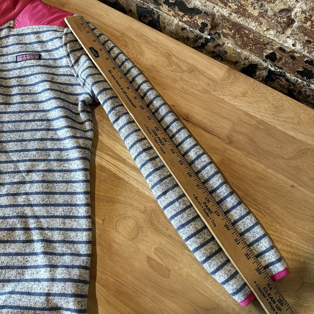 Vineyard Vines Sweater Women's Small Gray Blue Pink Stripe 1/4 Zip Pullover