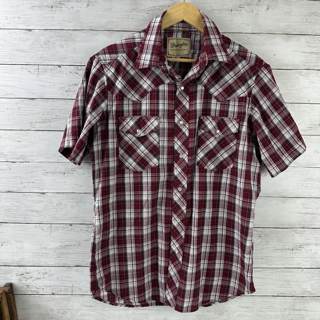 Wrangler Shirt Mens Medium Short Sleeve Button Up Pocket Rockabilly Western Snap