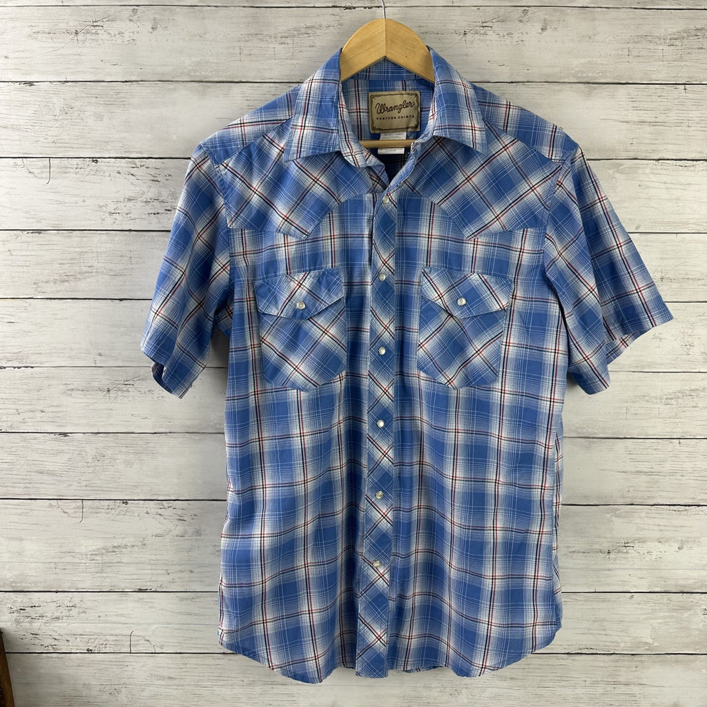 Wrangler Shirt Mens Medium Short Sleeve Button Up Pocket Rockabilly Western Snap
