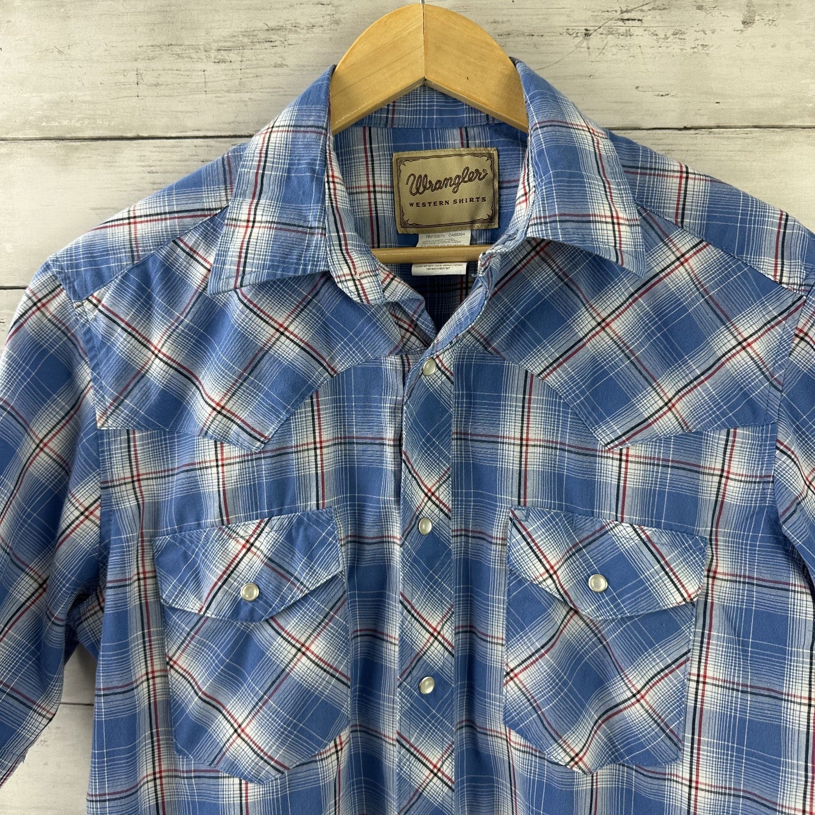 Wrangler Shirt Mens Medium Short Sleeve Button Up Pocket Rockabilly Western Snap