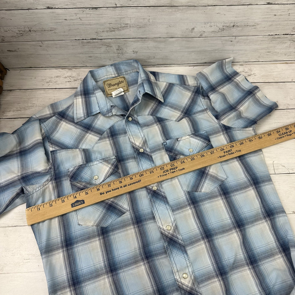 Wrangler Shirt Mens Medium Short Sleeve Button Up Pocket Rockabilly Western Snap