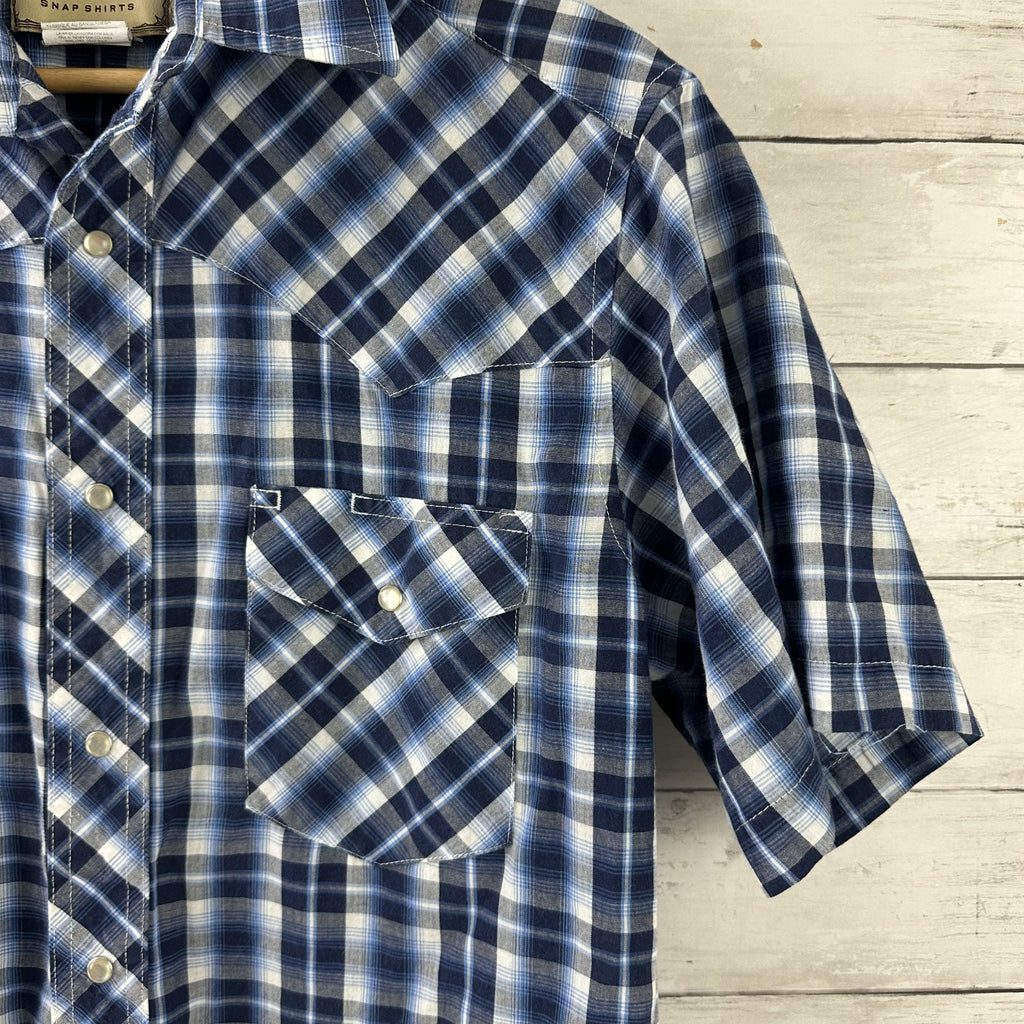 Wrangler Shirt Mens Medium Short Sleeve Button Up Pocket Rockabilly Western Snap