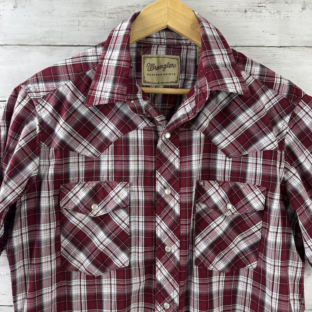 Wrangler Shirt Mens Medium Short Sleeve Button Up Pocket Rockabilly Western Snap