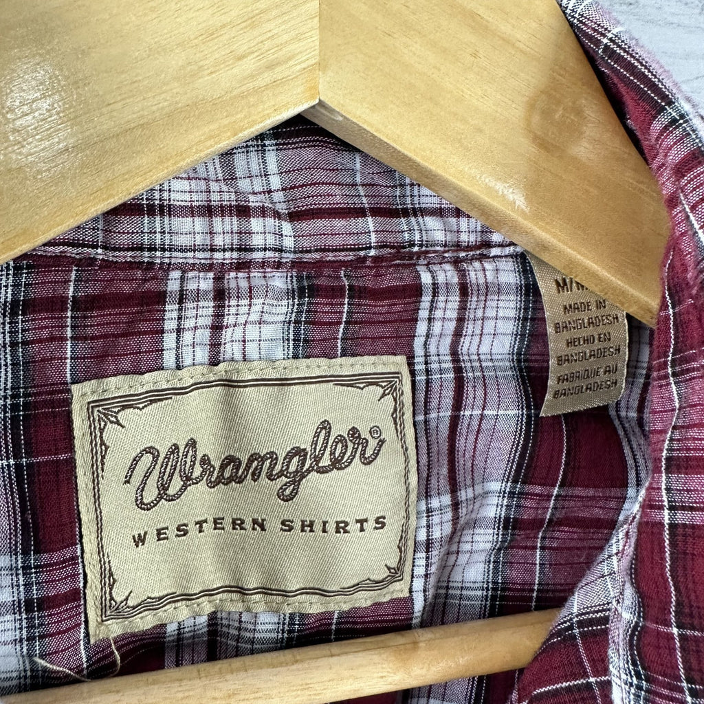 Wrangler Shirt Mens Medium Short Sleeve Button Up Pocket Rockabilly Western Snap