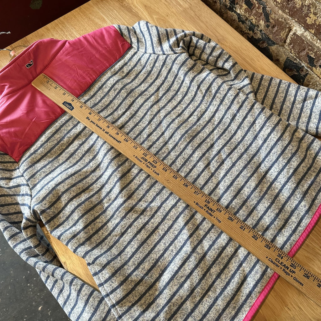 Vineyard Vines Sweater Women's Small Gray Blue Pink Stripe 1/4 Zip Pullover
