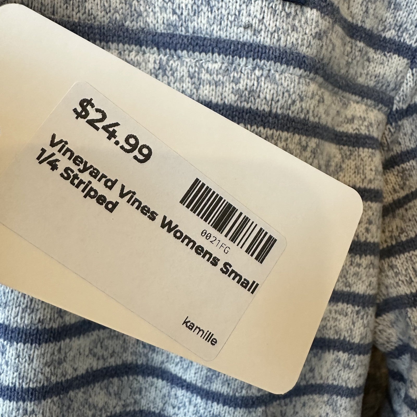 Vineyard Vines Sweater Women's Small Gray Blue Pink Stripe 1/4 Zip Pullover