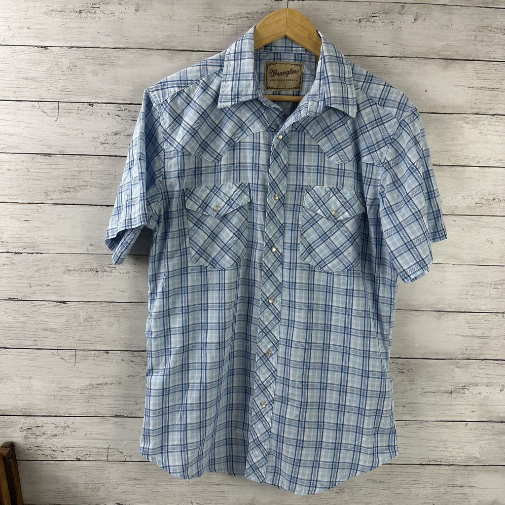 Wrangler Shirt Mens Medium Short Sleeve Button Up Pocket Rockabilly Western Snap