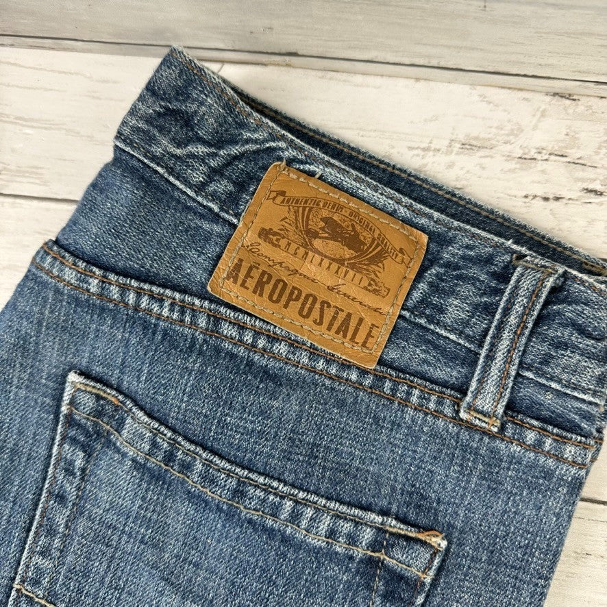Aeropostale Jeans Men's Size 30x32 Bowery Slim Straight Distressed Blue Denim
