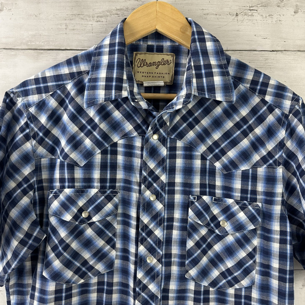 Wrangler Shirt Mens Medium Short Sleeve Button Up Pocket Rockabilly Western Snap