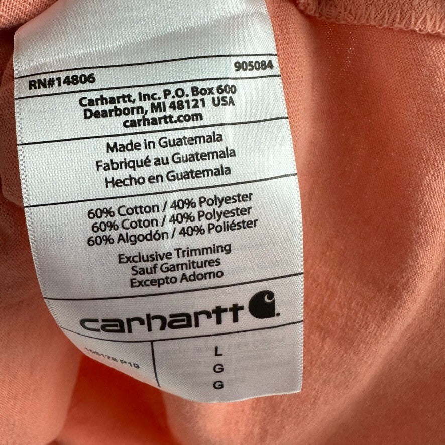 Carhartt Men's Large short Sleeve Loose Fit T Shirt pink Durable Goods Logo T