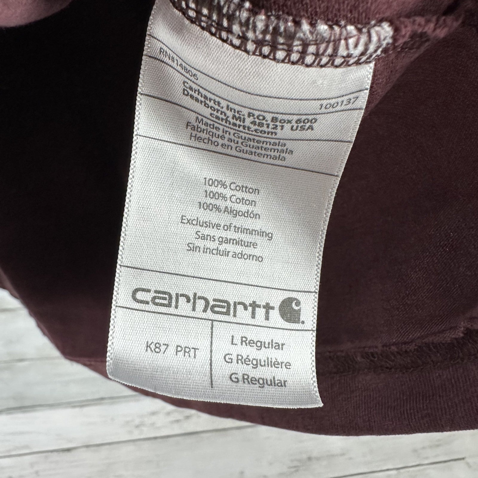 Carhartt Mens Large Short Sleeve T Shirt Original Fit pocket T K87 PRT Port
