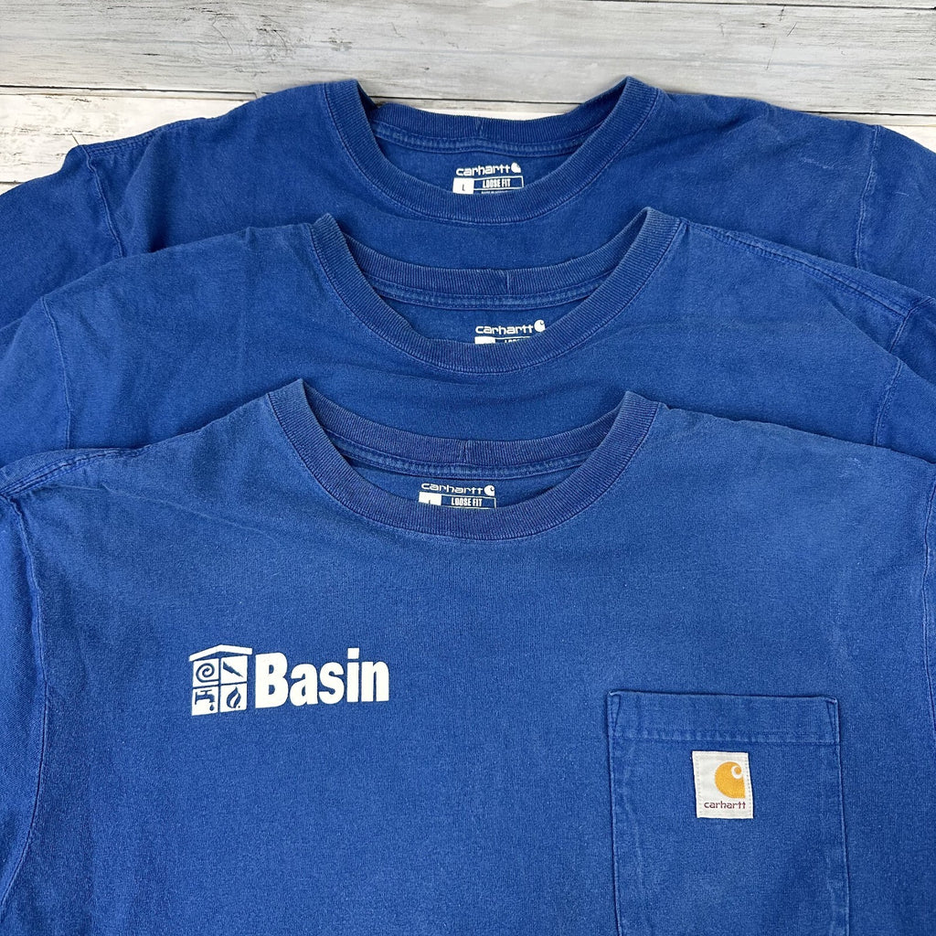 Lot of 3 Carhartt T-Shirt Mens Large Loose Fit Short Sleeve Blue pocket T K87