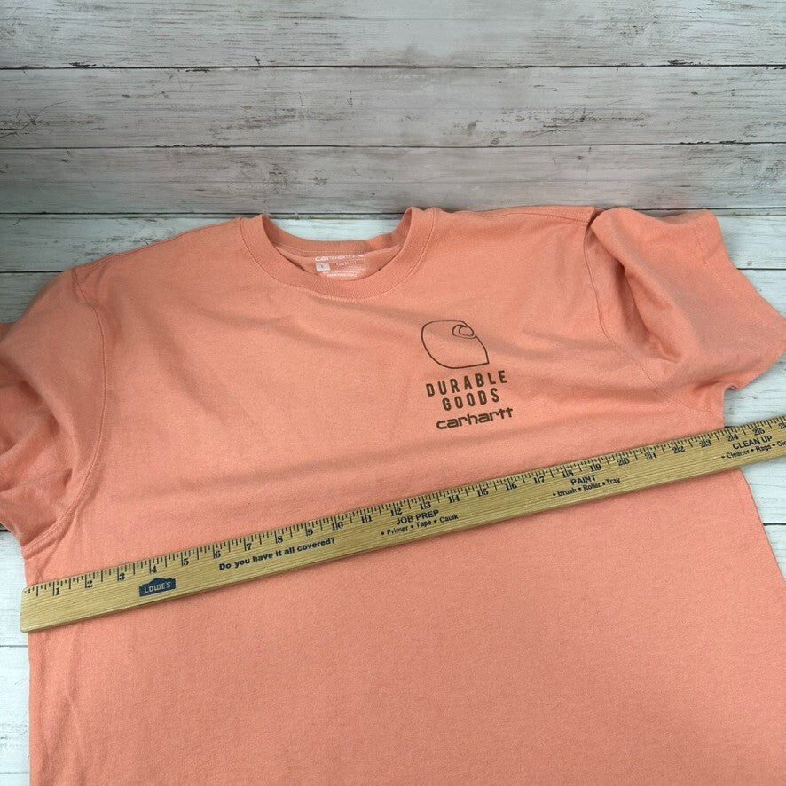 Carhartt Men's Large short Sleeve Loose Fit T Shirt pink Durable Goods Logo T