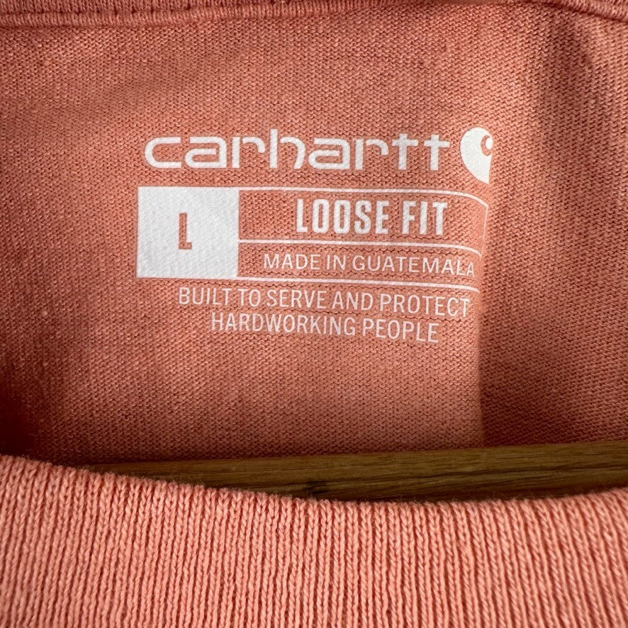 Carhartt Men's Large short Sleeve Loose Fit T Shirt pink Durable Goods Logo T