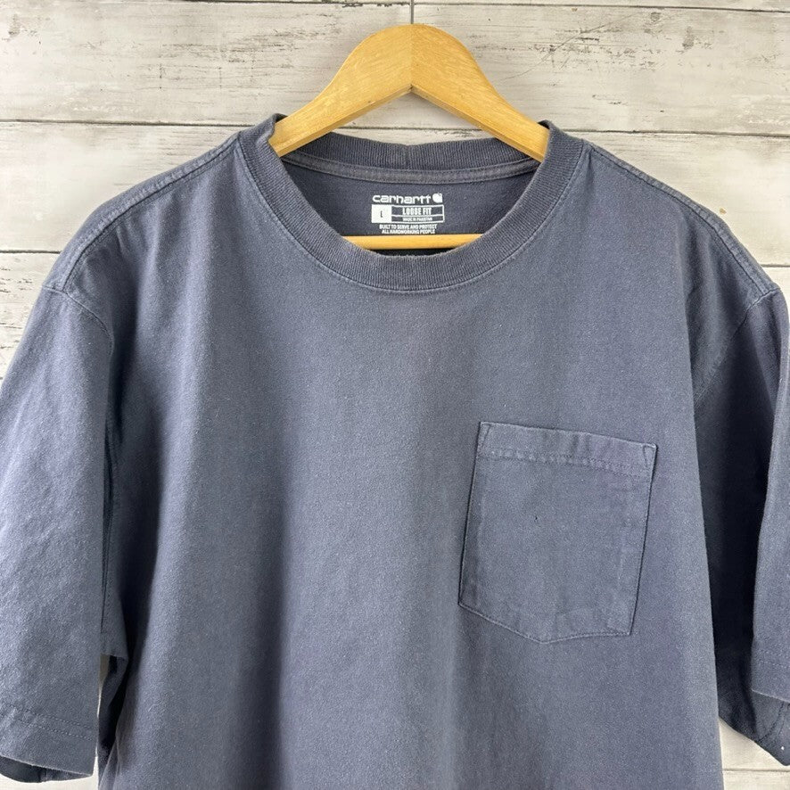 Carhartt Men's Large Short Sleeve T Shirt K87 blue pocket T Loose Fit