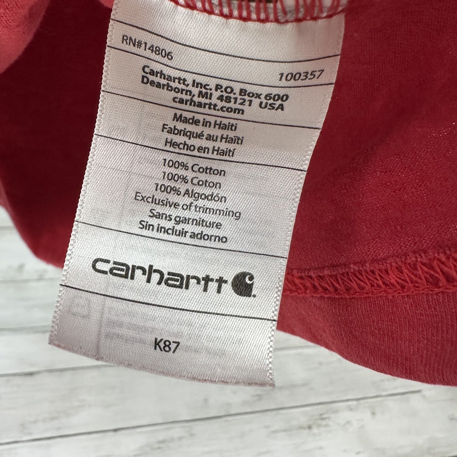 Carhartt Men's Large short Sleeve Original Fit T Shirt K87 RED Pocket T