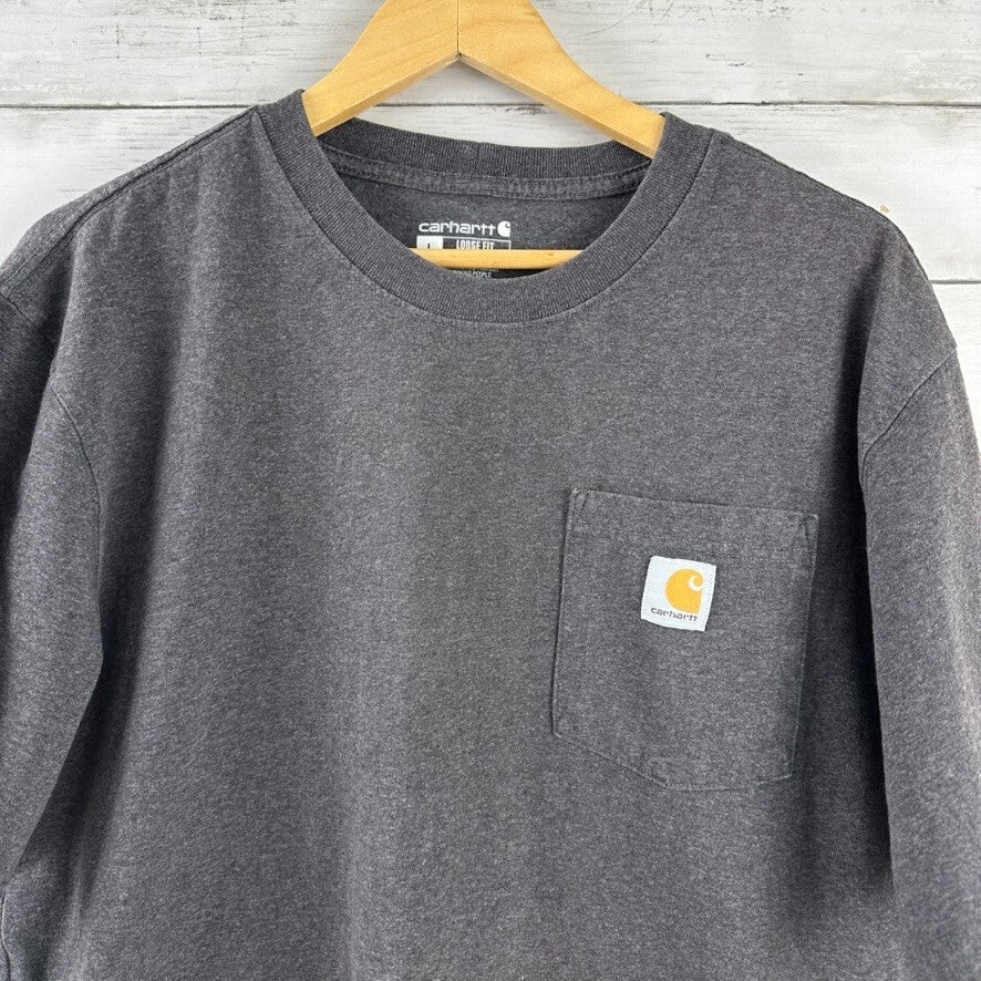 Carhartt T Shirt Mens Large Short Sleeve Workwear Pocket K87 CRH Loose Fit Gray