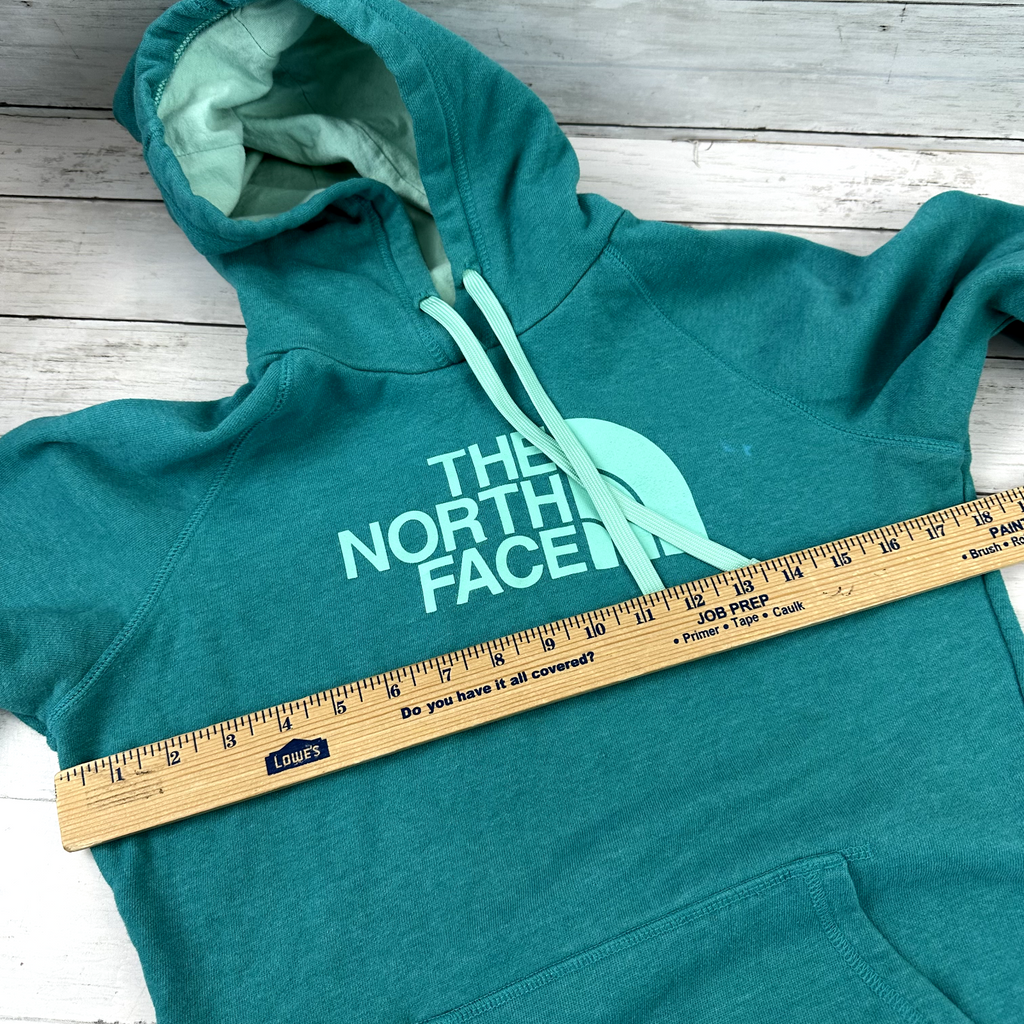 North Face Womens Small Green logo Hoodie Sweatshirt Pullover