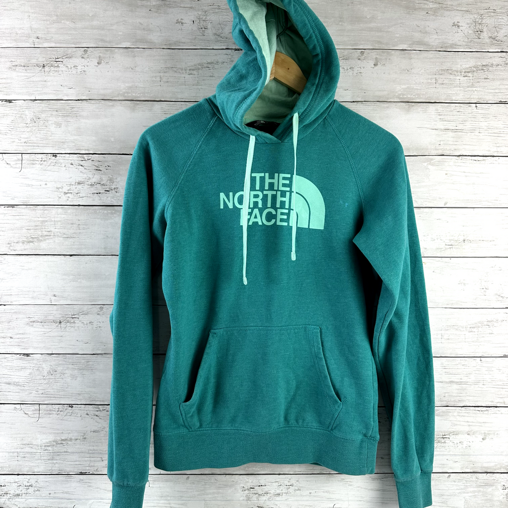 North Face Womens Small Green logo Hoodie Sweatshirt Pullover
