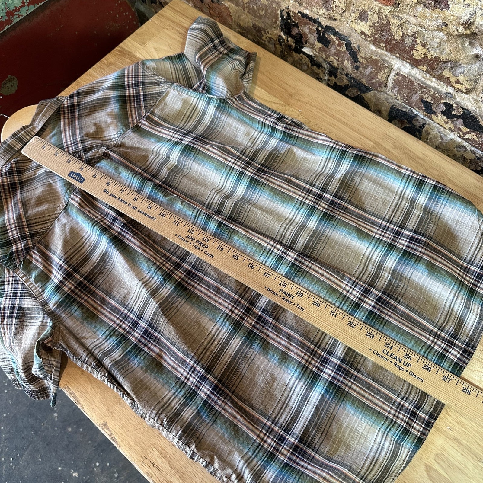 PrAna Short Sleeve Button Up Shirt Blue Mens Small Brown Plaid Western