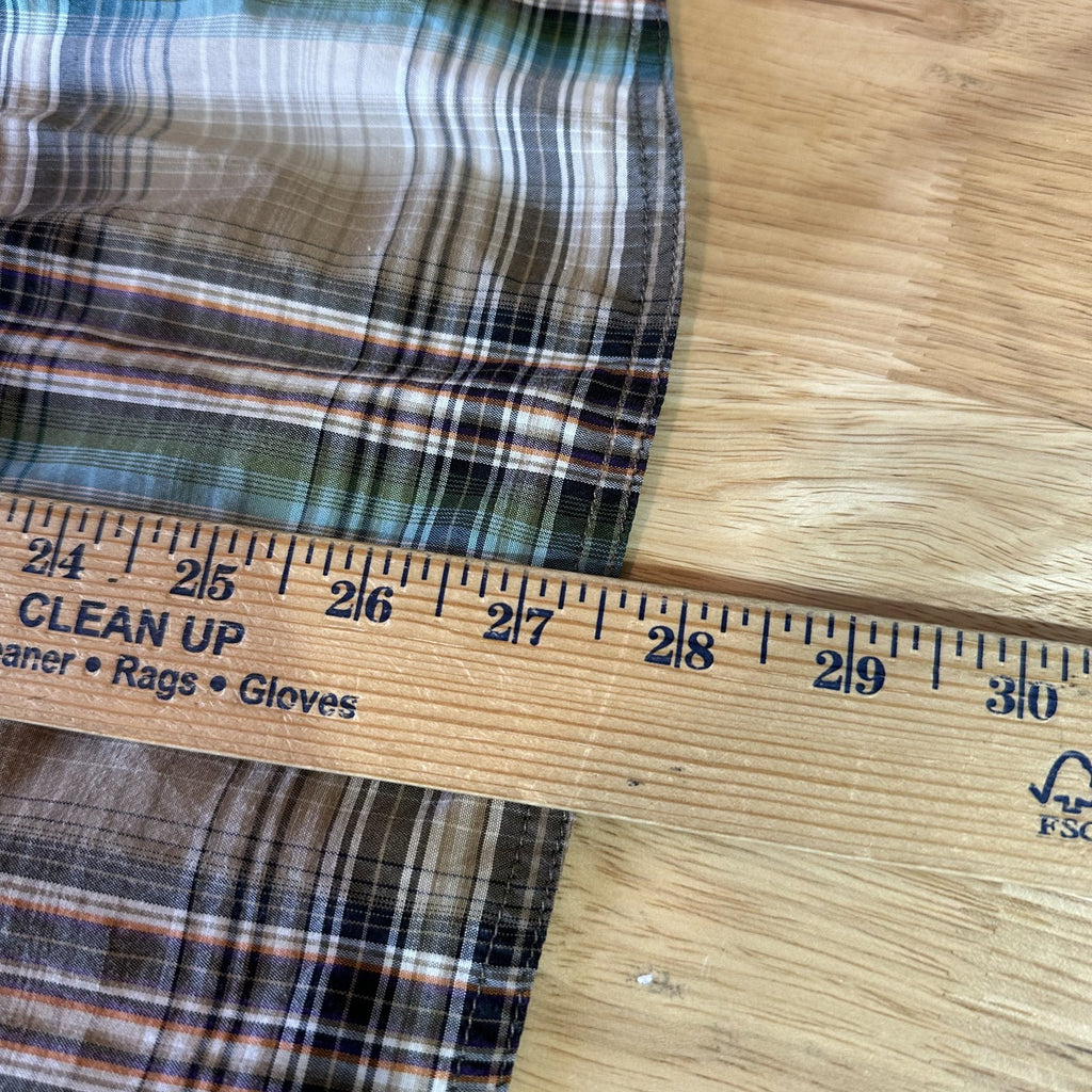 PrAna Short Sleeve Button Up Shirt Blue Mens Small Brown Plaid Western
