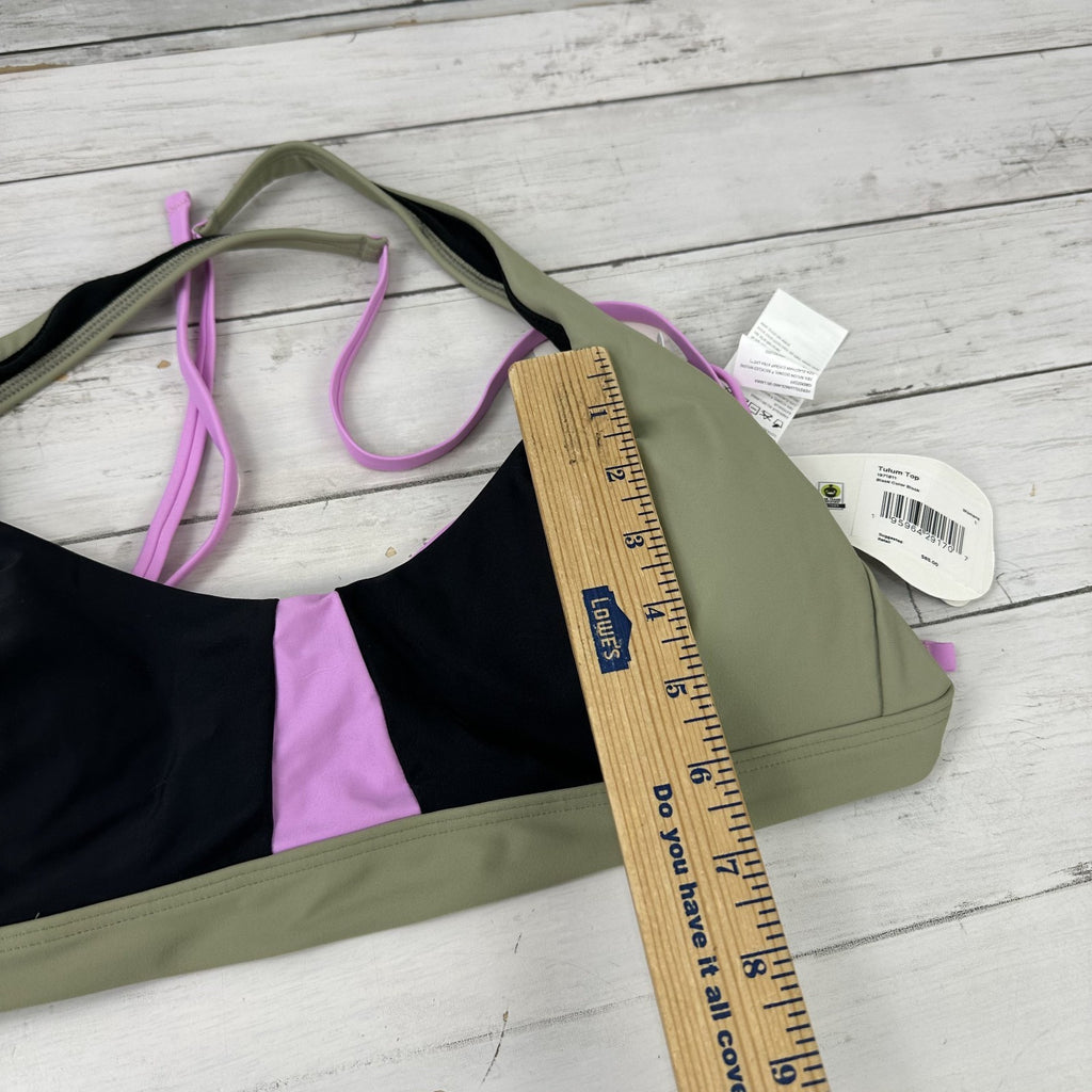 Prana Tulum Top Bikini Women's Large Black Green Color block Quick Dry New
