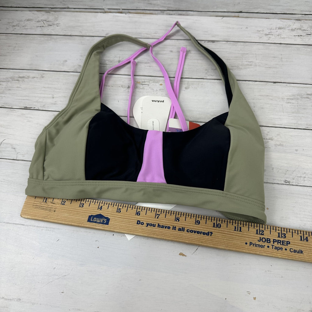 Prana Tulum Top Bikini Women's Medium Black Green Color block Quick Dry New