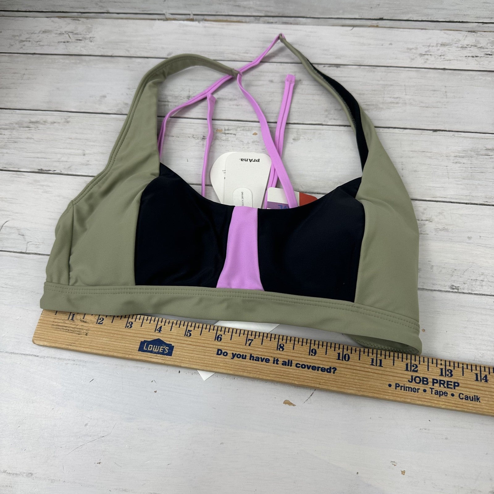 Prana Tulum Top Bikini Women's Medium Black Green Color block Quick Dry New