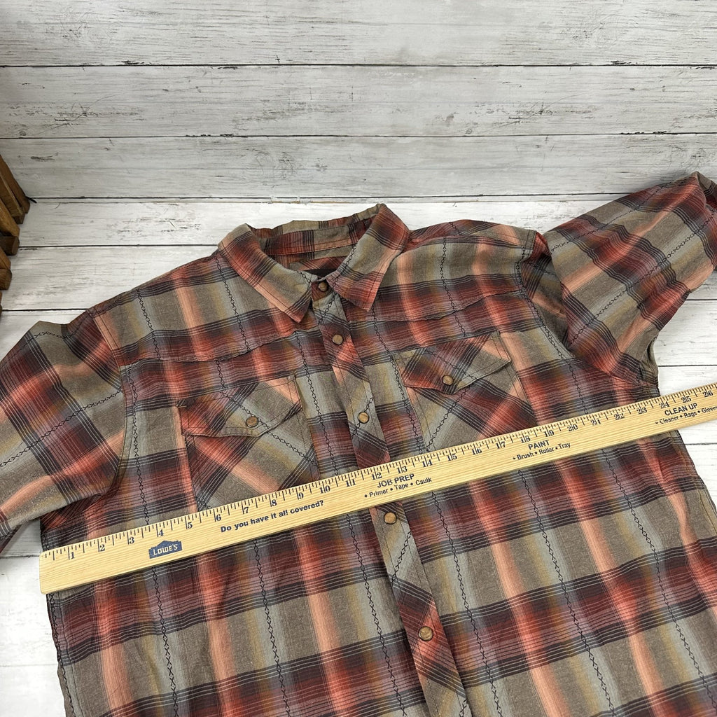 PrAna Shirt Mens XL Snap Button Long Sleeve Western Style Rockabilly plaid
