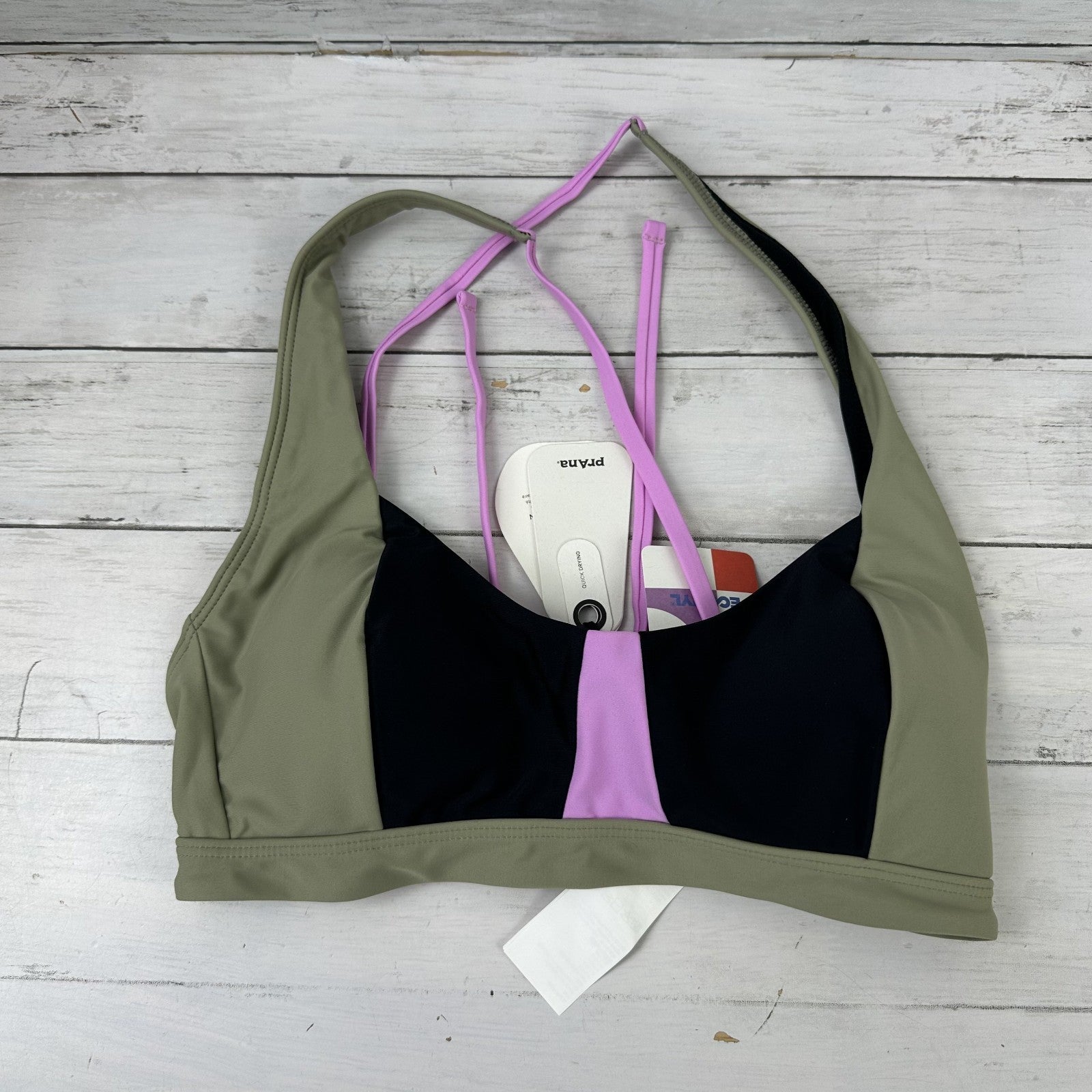 Prana Tulum Top Bikini Women's Medium Black Green Color block Quick Dry New