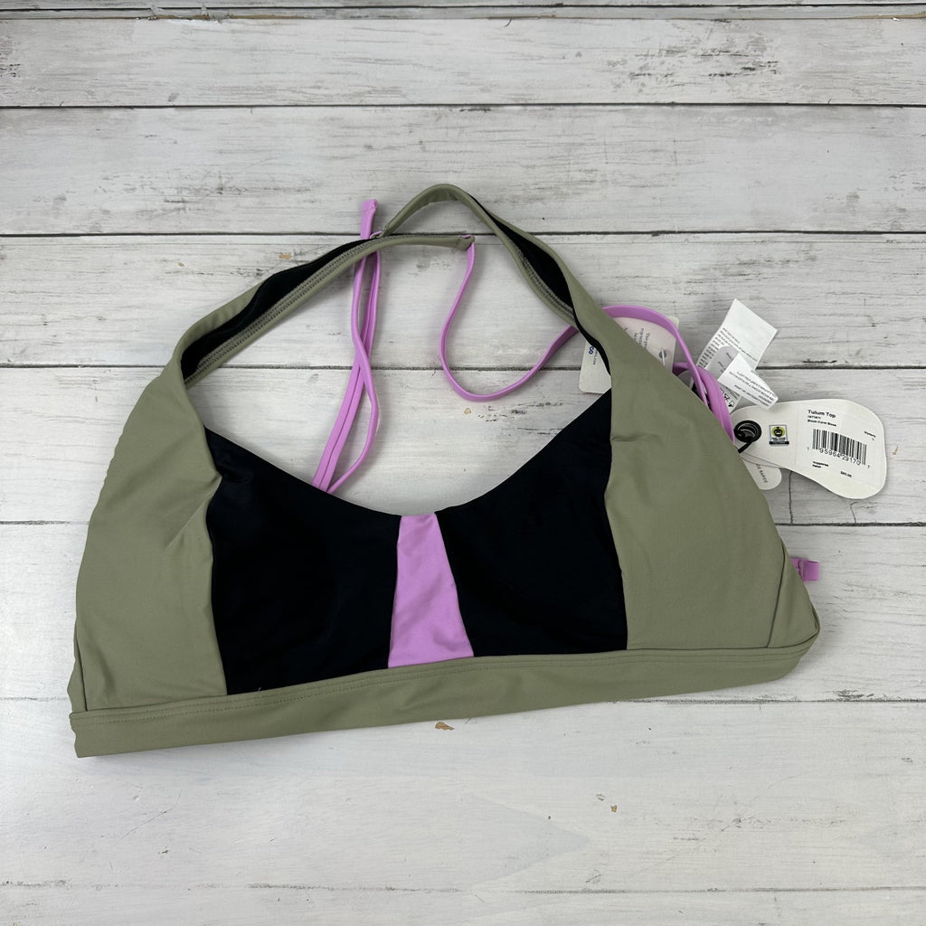 Prana Tulum Top Bikini Women's Large Black Green Color block Quick Dry New