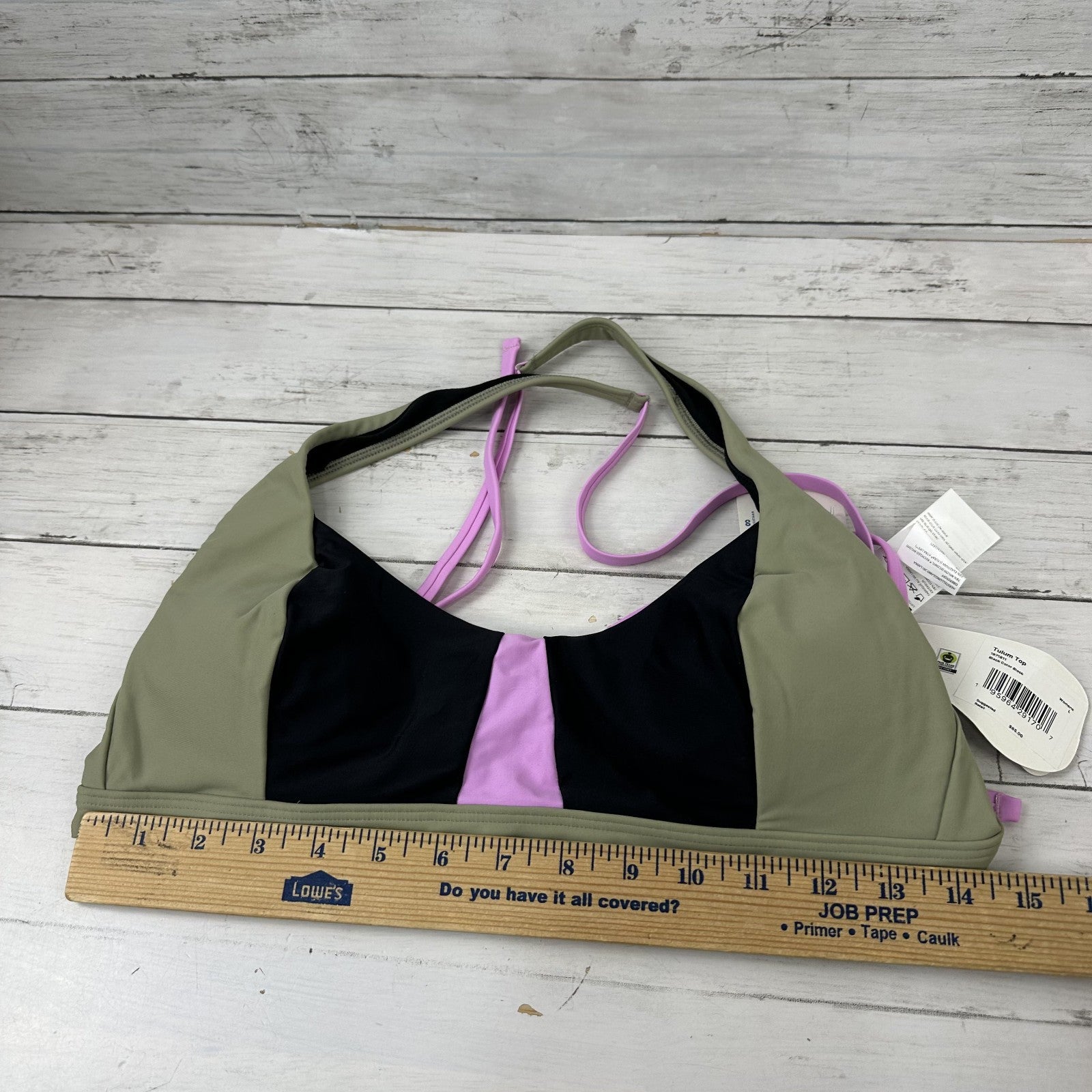 Prana Tulum Top Bikini Women's Large Black Green Color block Quick Dry New