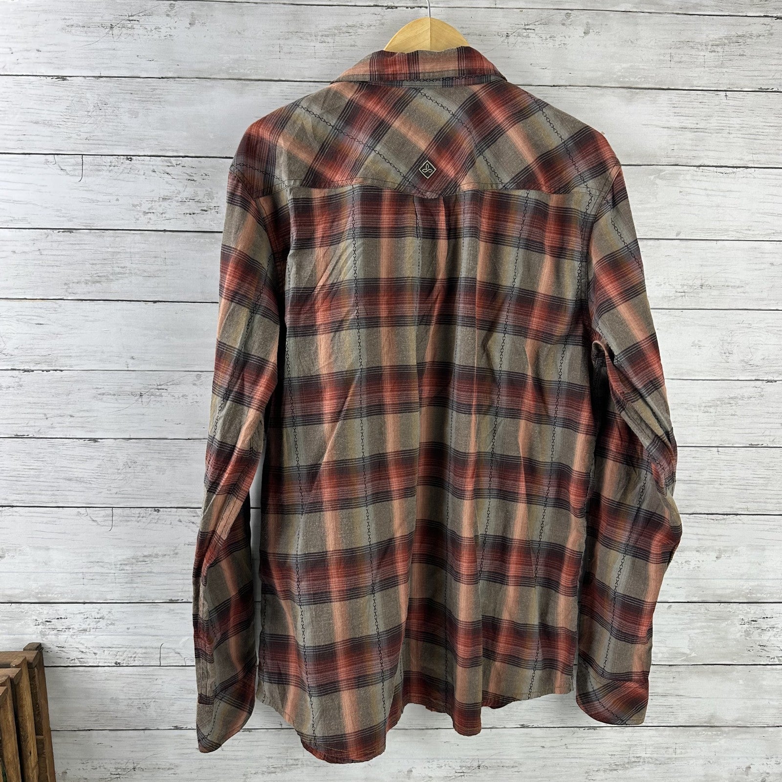 PrAna Shirt Mens XL Snap Button Long Sleeve Western Style Rockabilly plaid