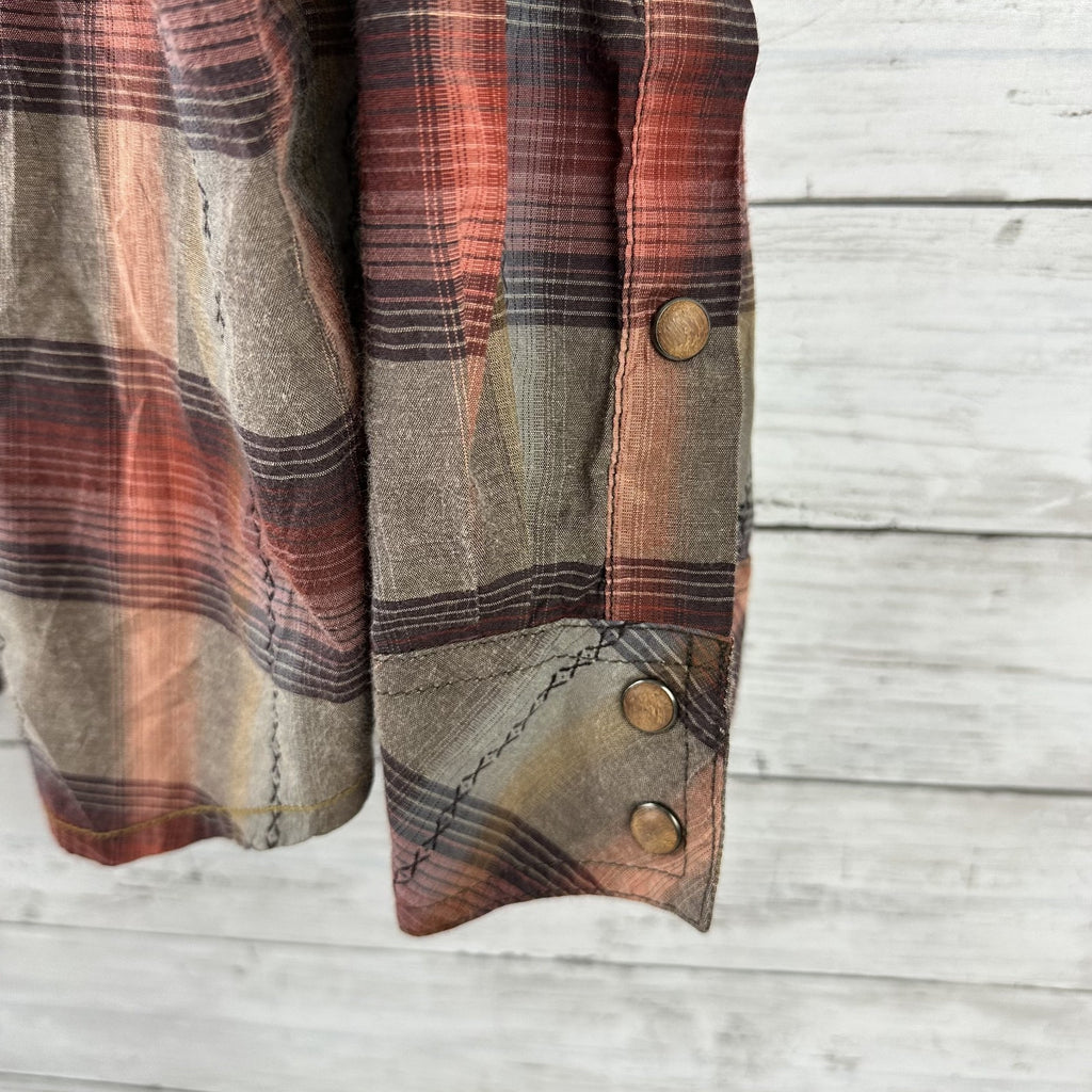 PrAna Shirt Mens XL Snap Button Long Sleeve Western Style Rockabilly plaid