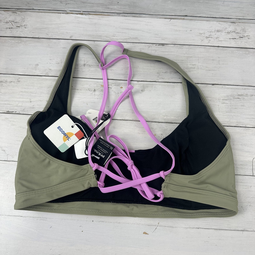 Prana Tulum Top Bikini Women's XL Black Green Color block Quick Dry New