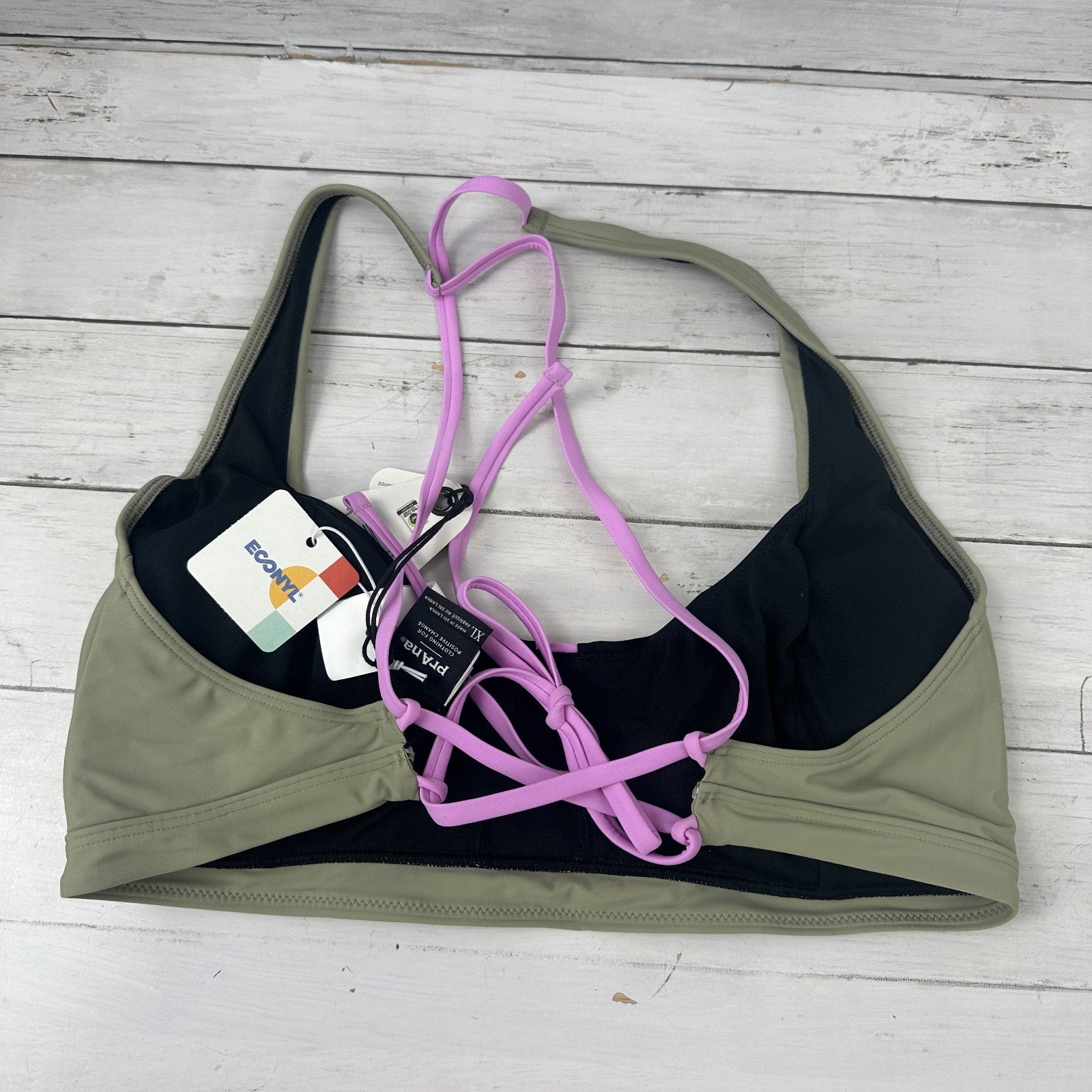Prana Tulum Top Bikini Women's XL Black Green Color block Quick Dry New