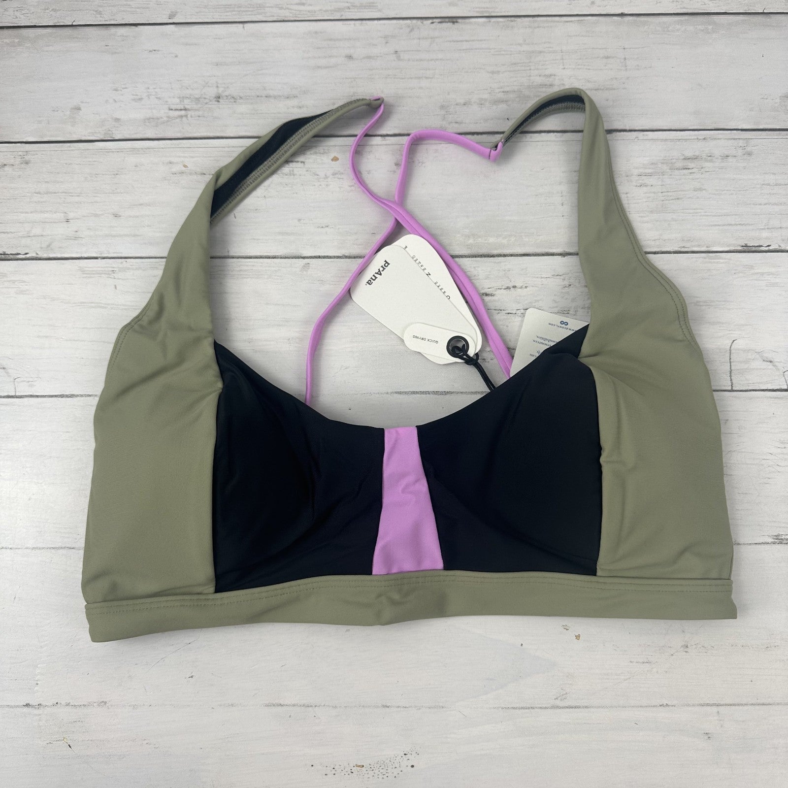 Prana Tulum Top Bikini Women's XL Black Green Color block Quick Dry New