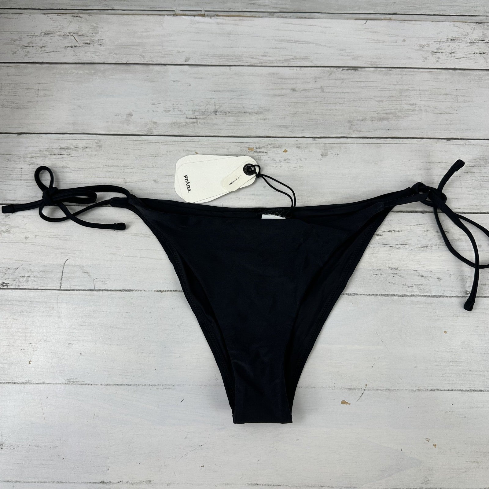 prAna Hana Highway Swim Bottom Black Side Tie Low Rise Cheeky Womens Small NWT 