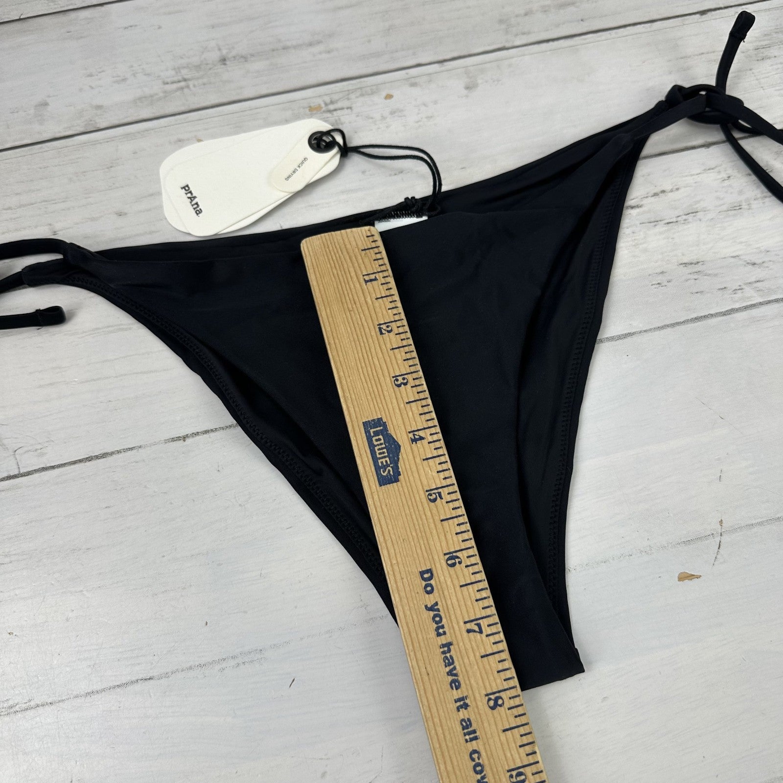 prAna Hana Highway Swim Bottom Black Side Tie Low Rise Cheeky Womens Small NWT 
