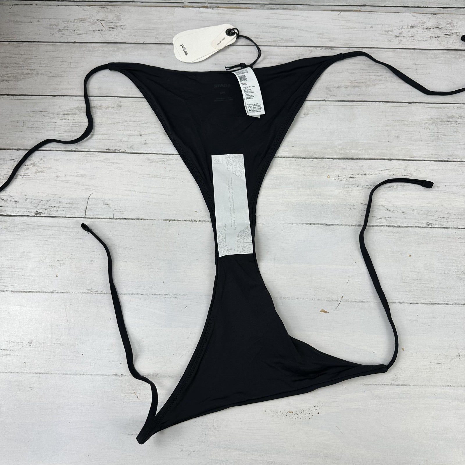 prAna Hana Highway Swim Bottom Black Side Tie Low Rise Cheeky Womens Small NWT 