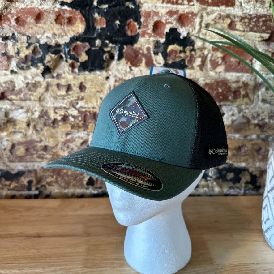 Columbia PHG Sportswear Mens Green Camo Diamond Patch Hat Mesh back L/XL NWT