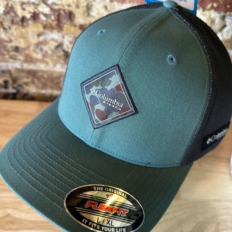 Columbia PHG Sportswear Mens Green Camo Diamond Patch Hat Mesh back L/XL NWT