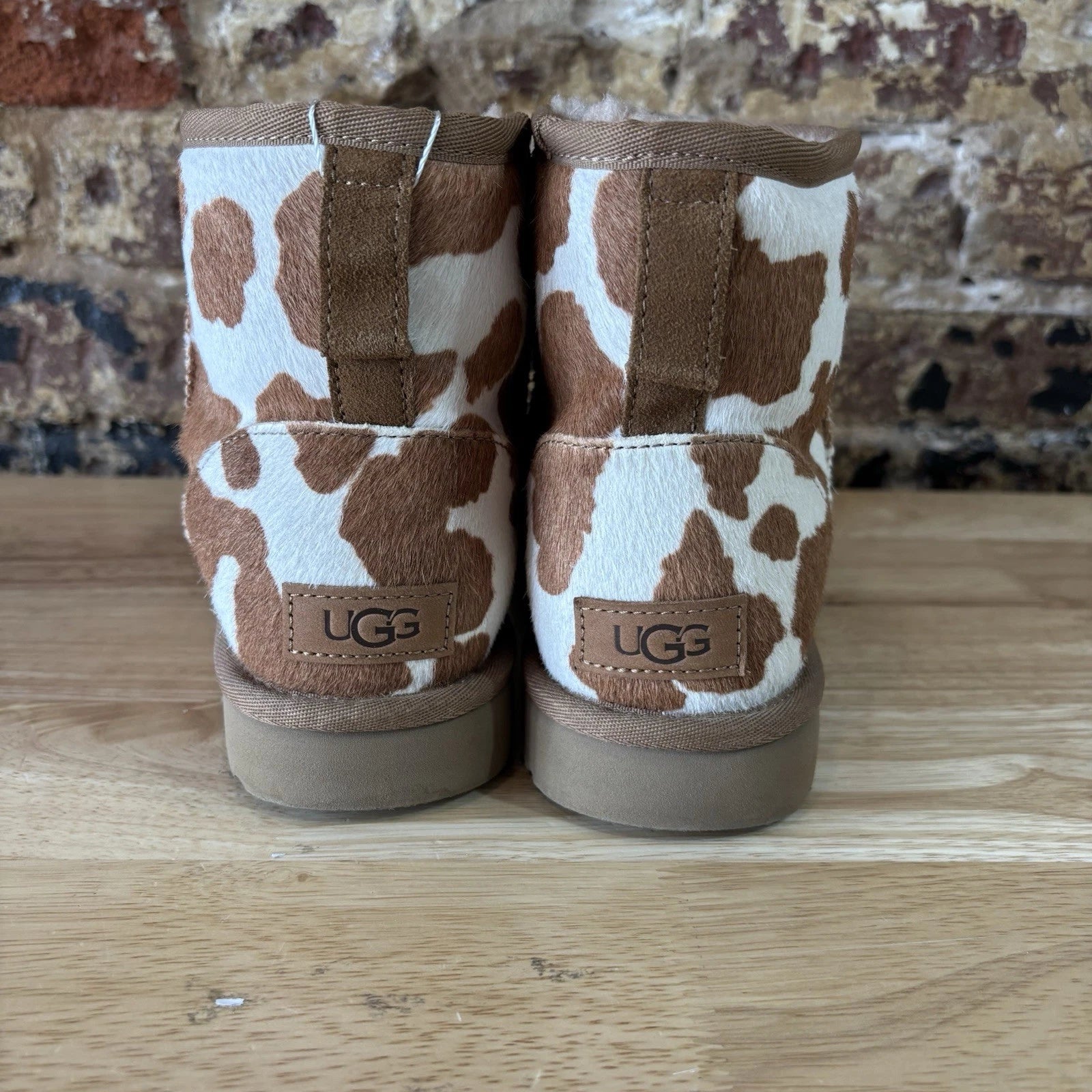 UGG Classic Mini Boots Womens 9 Brown And White Cow Print
